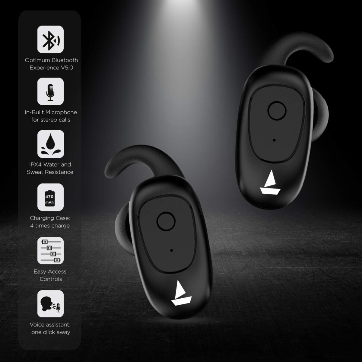 boAt Airdopes 201 True Wireless Earbuds with BT v5.0 (Active Black) - Image 4
