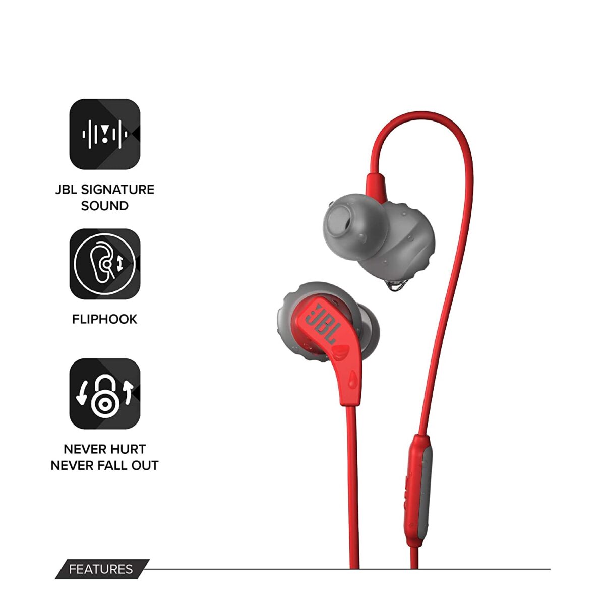 JBL Endurance Run, Sports in Ear Wired Earphones (Red) - Image 5