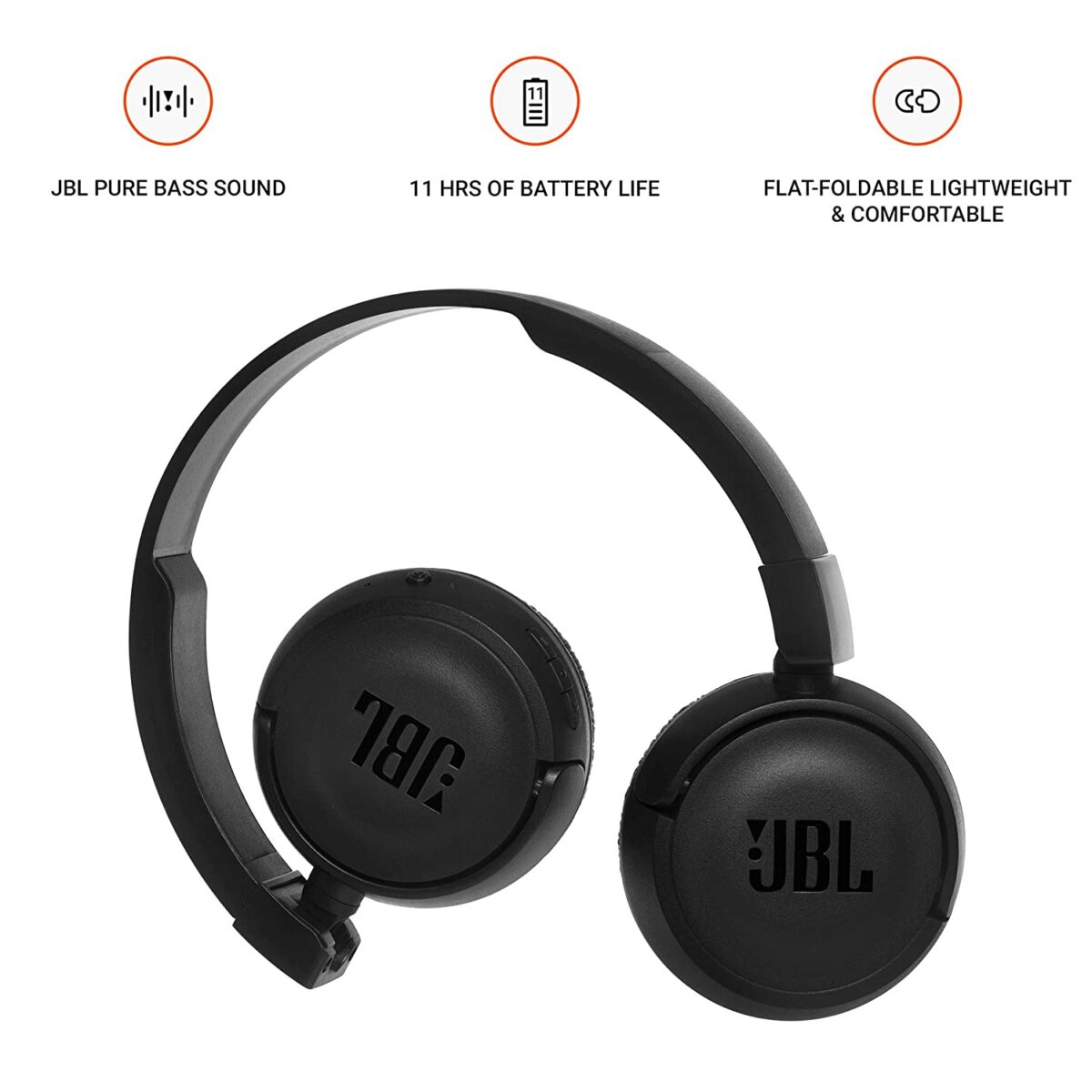 JBL T460BT Extra Bass Wireless On-Ear Headphones (Black) - Image 5