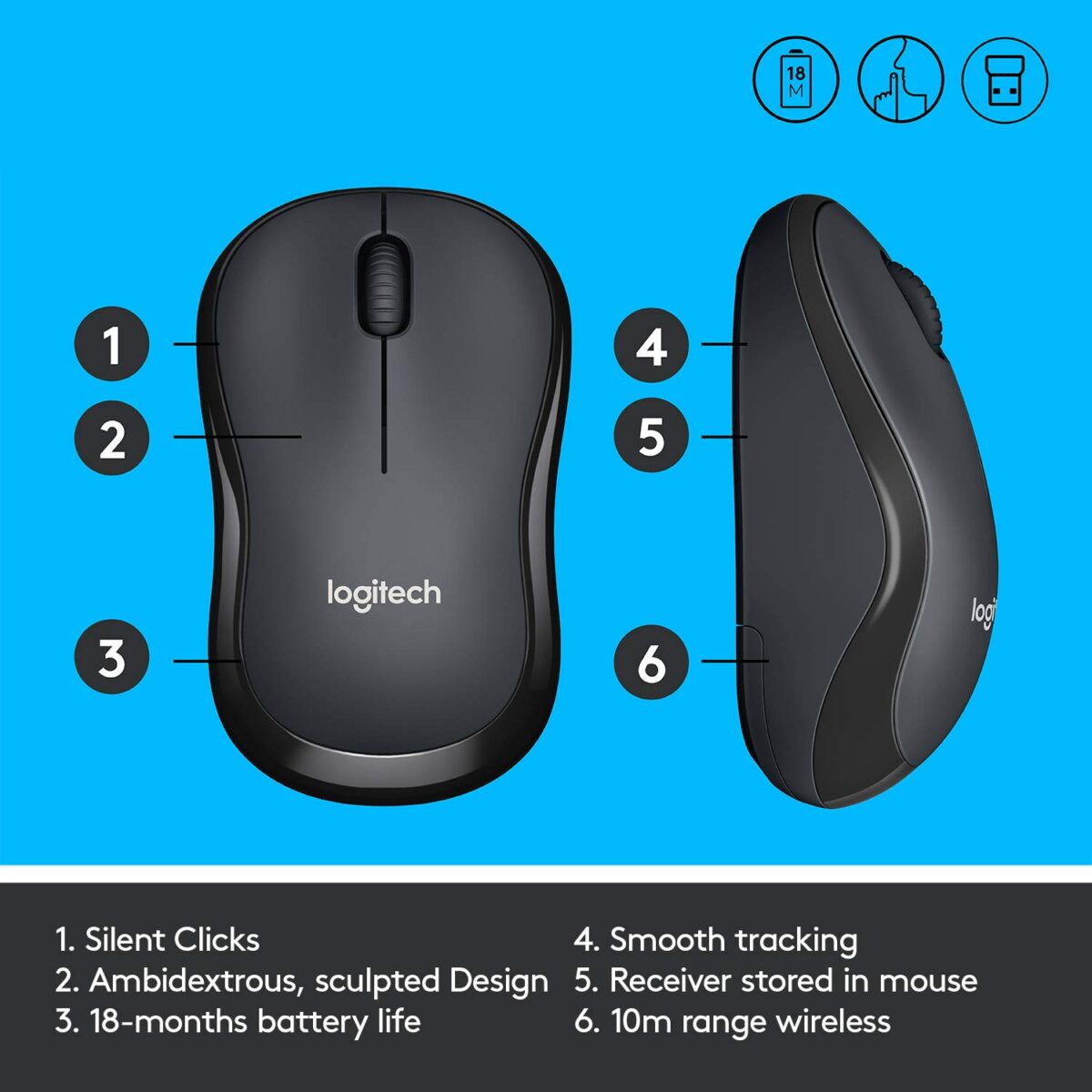Logitech M221 Wireless Mouse (Charcoal Grey) - Image 2
