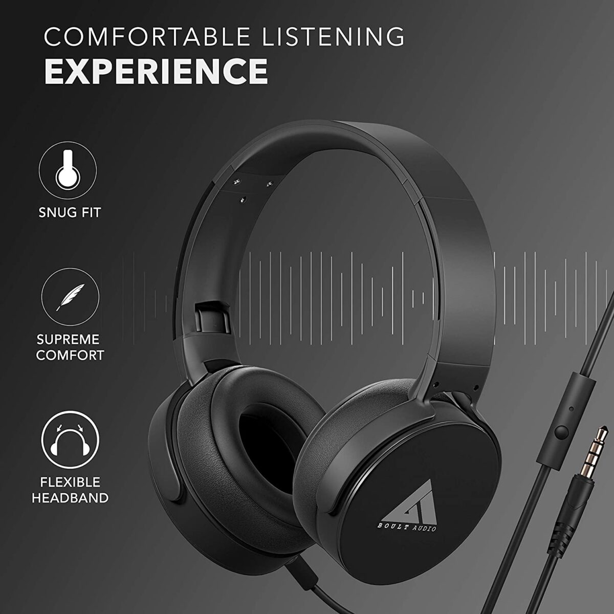 Boult Audio Bass Buds Q2 Over-Ear Wired Lightweight Stereo Headphones (Black) - Image 4