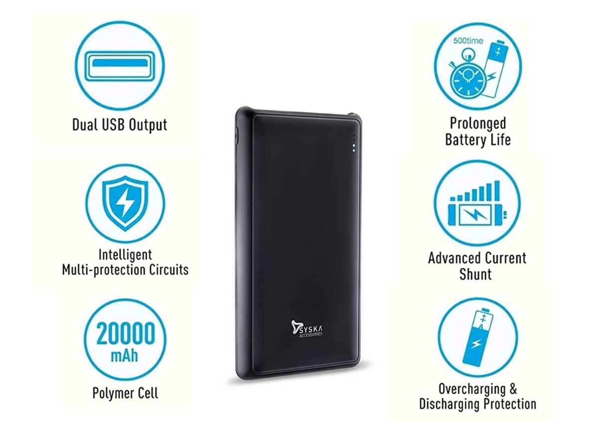 Syska 20000 mAh Li-Polymer Power Pro200 Power Bank (Black) - Image 2