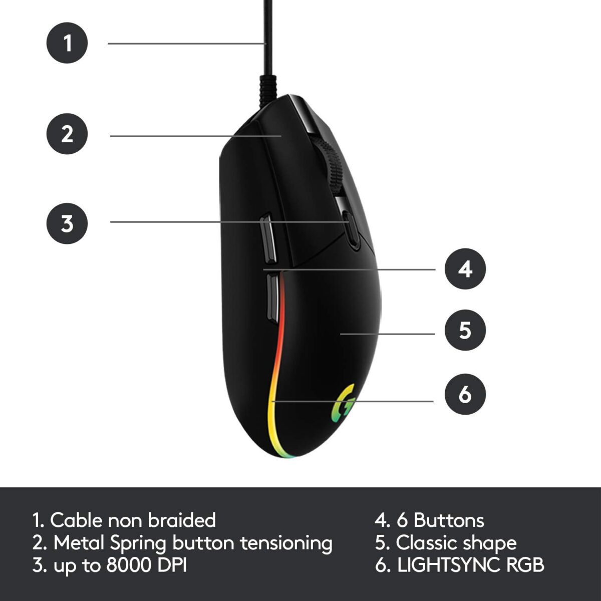 Logitech G102 Light Sync Gaming Mouse (Black) - Image 3