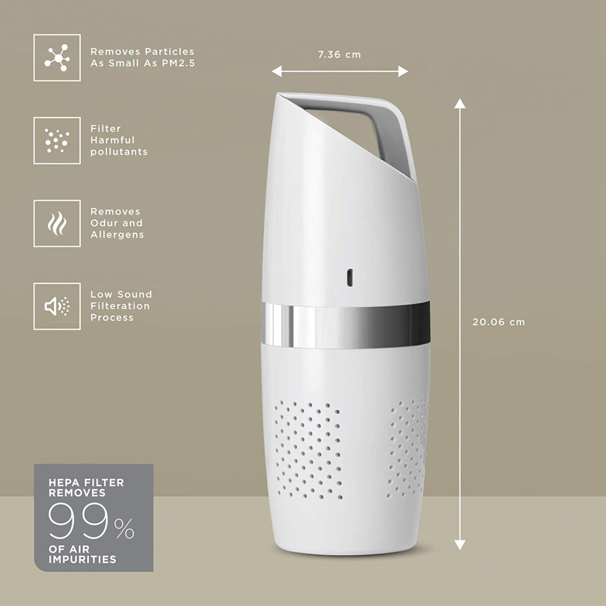 NuvoMed Portable Air Purifier with Hepa Filter and inbuilt Ionizer (White) - Image 3