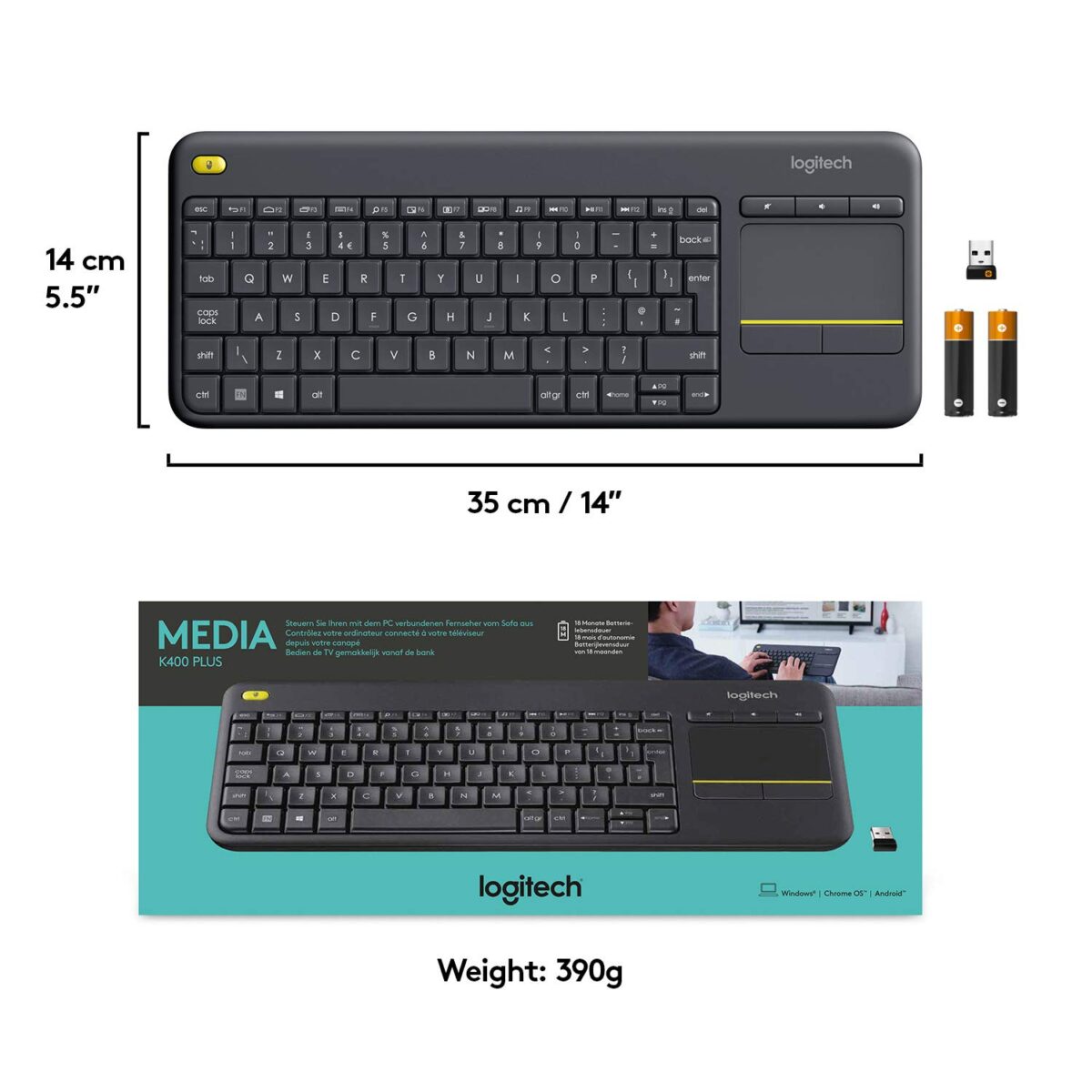 Logitech K400 Plus Wireless Livingroom Keyboard with Touchpad (Black) - Image 8