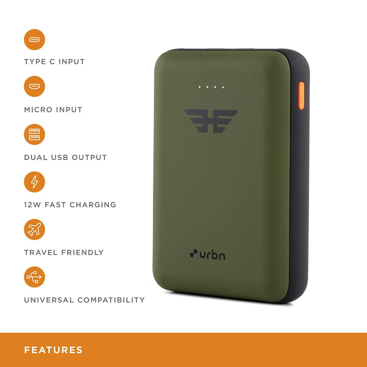 URBN 10000 mAh Li-Polymer Ultra Compact Power Bank with 12W Fast Charge (Camo) - Image 4