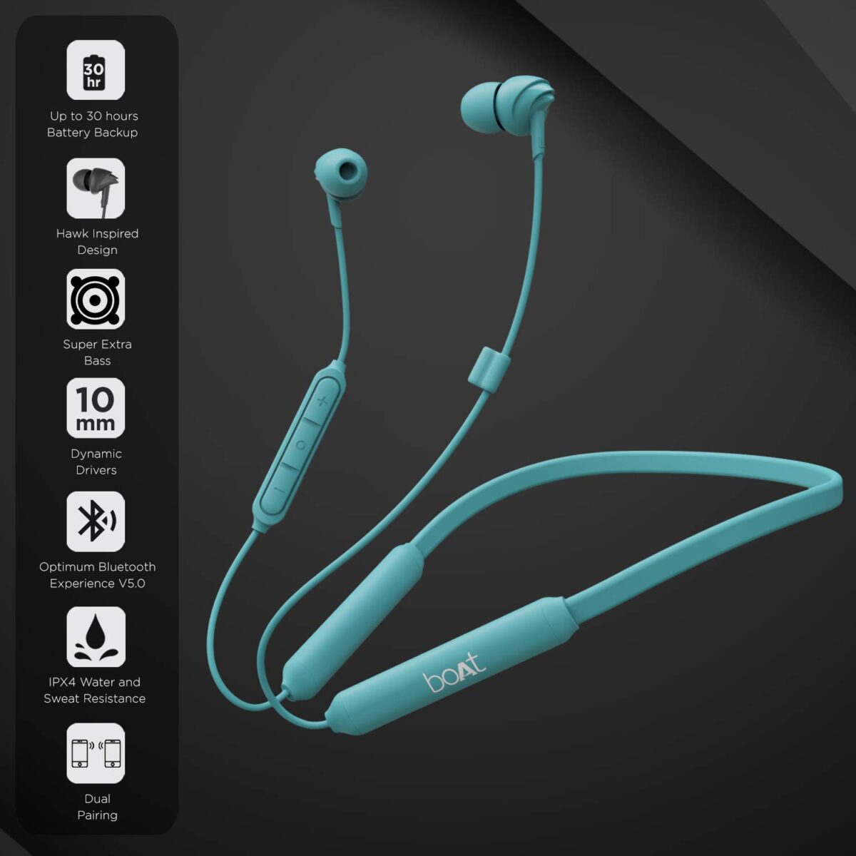 boAt 100 Wireless On-Neck Bluetooth V5.0 Earphones - Image 5