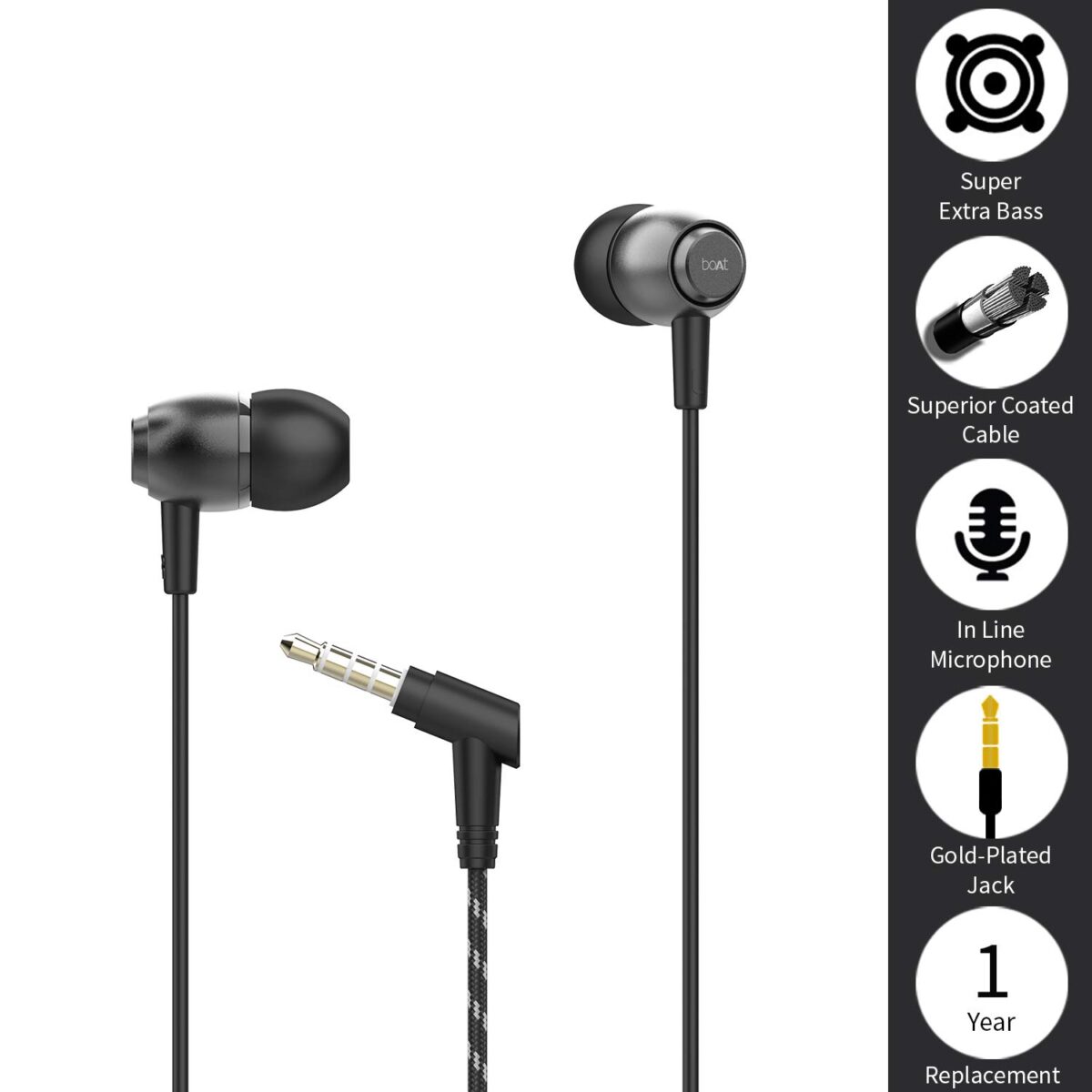 boAt Bassheads 162 in Ear Wired Earphones with Mic(Black) - Image 6