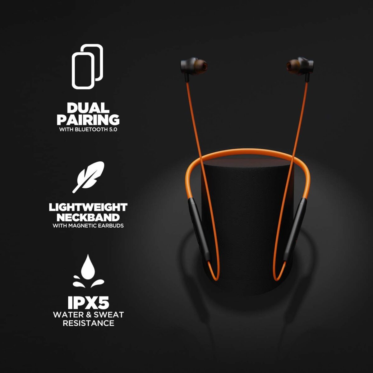 boAt Rockerz 205v2 Wireless Neckband with Mic (Orange) - Image 2
