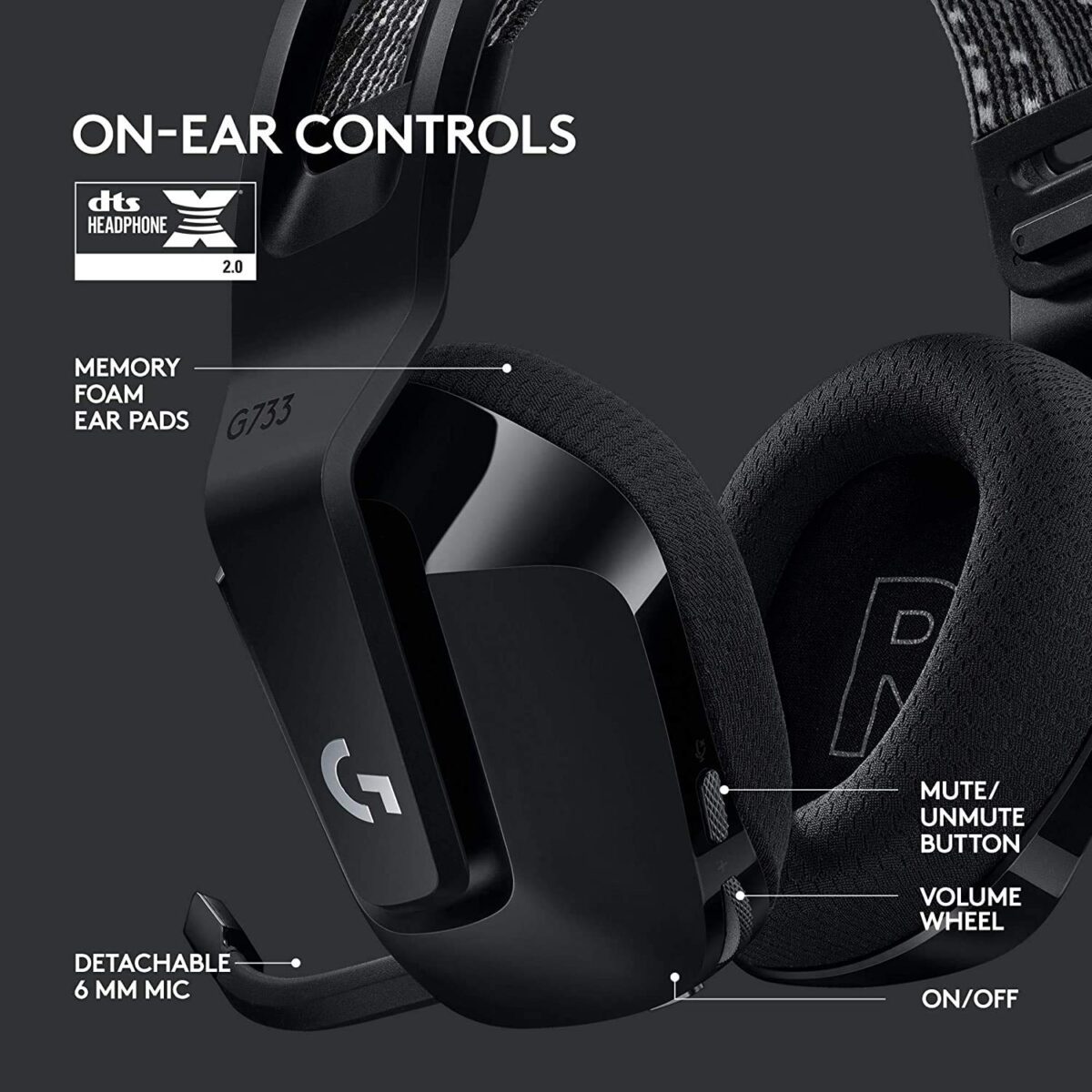 Logitech G733 Lightspeed Wireless Gaming Headset (Black) - Image 2