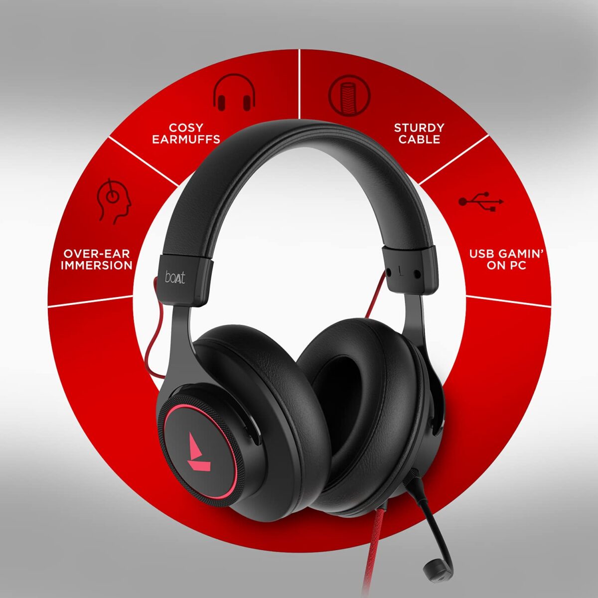 boAt Immortal IM1000D Dual Channel Wired Gaming Headphones (Black Sabre) - Image 6