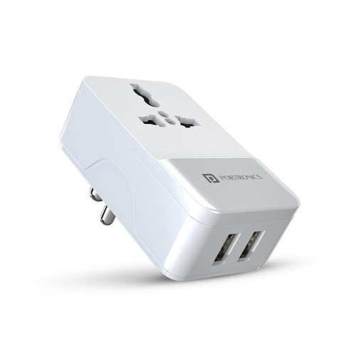 Portronics Adapto III Dual USB Adapter with 1 AC Power Socket (White)