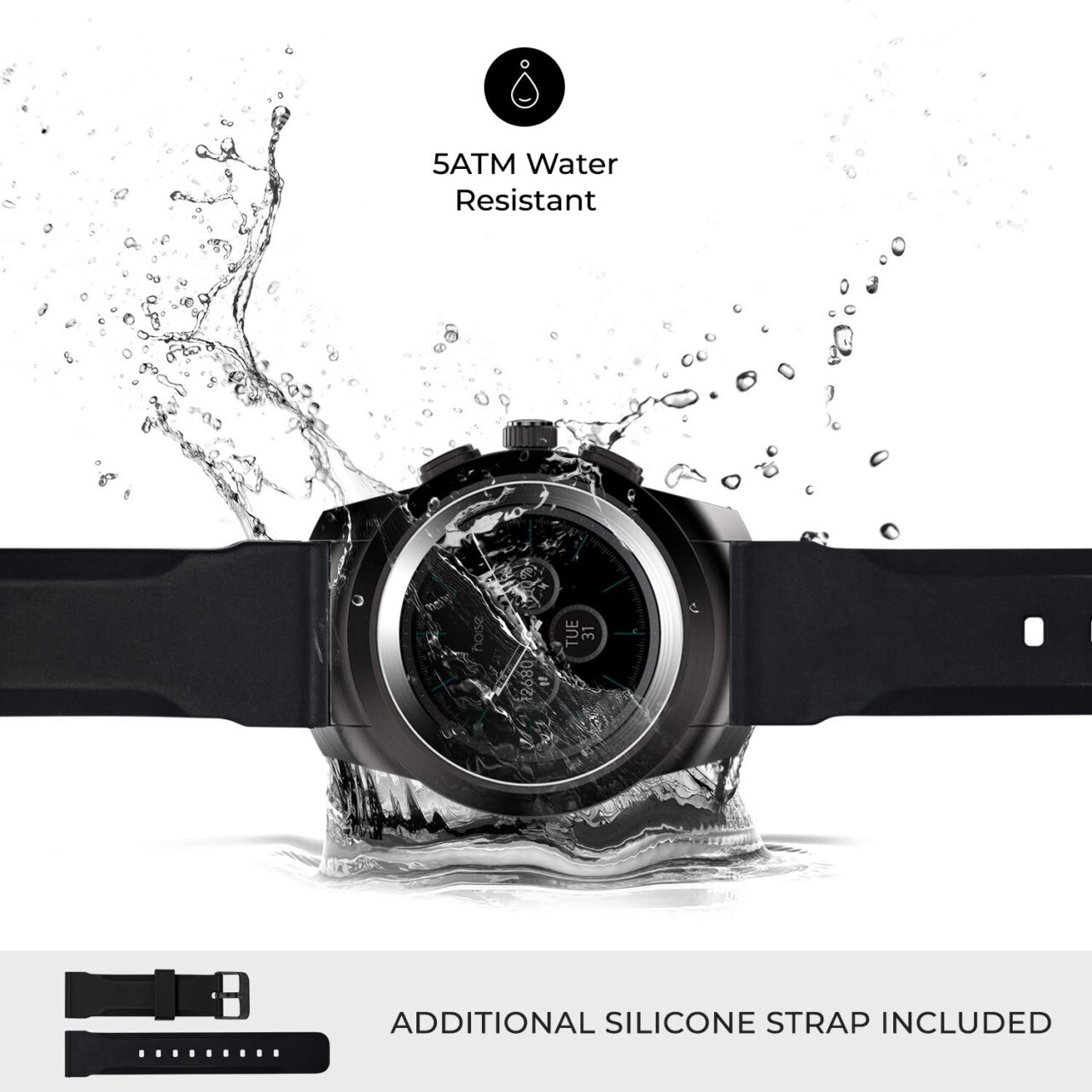 Noise NoiseFit Fusion Hybrid Smart Watch with Leather Strap (Classic Black) - Image 3